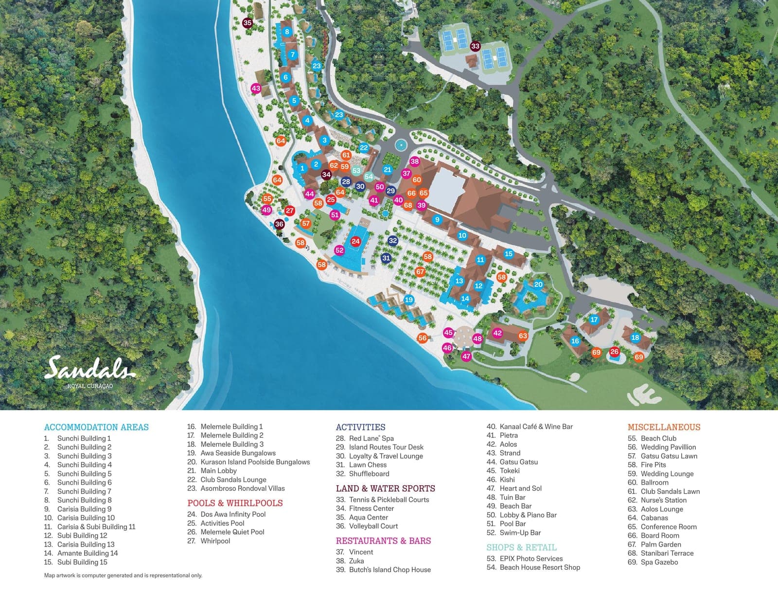 Sandals Royal Curaçao resort property map