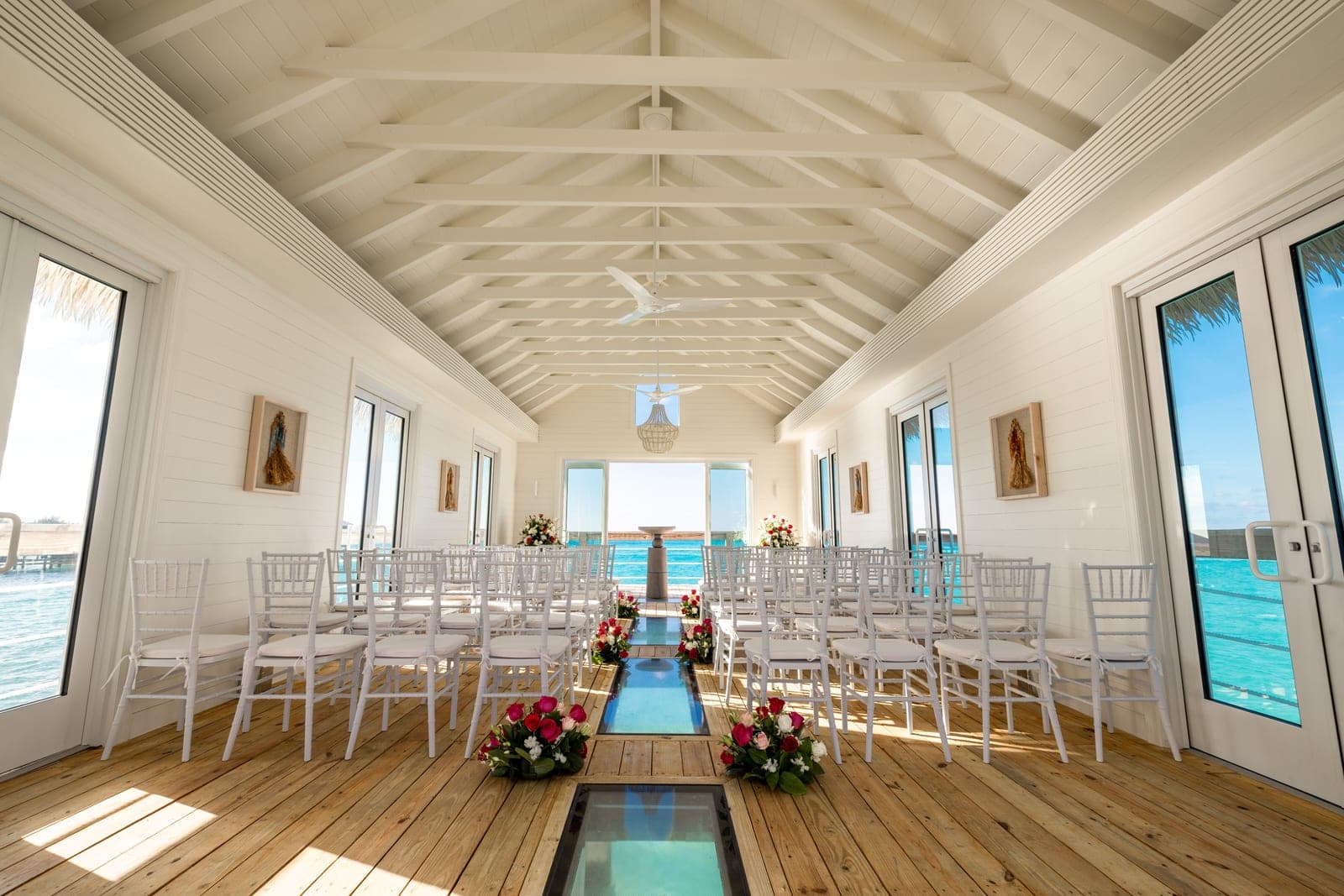 Interior of the Overwater Wedding Chapel at Sandals Royal Bahamian