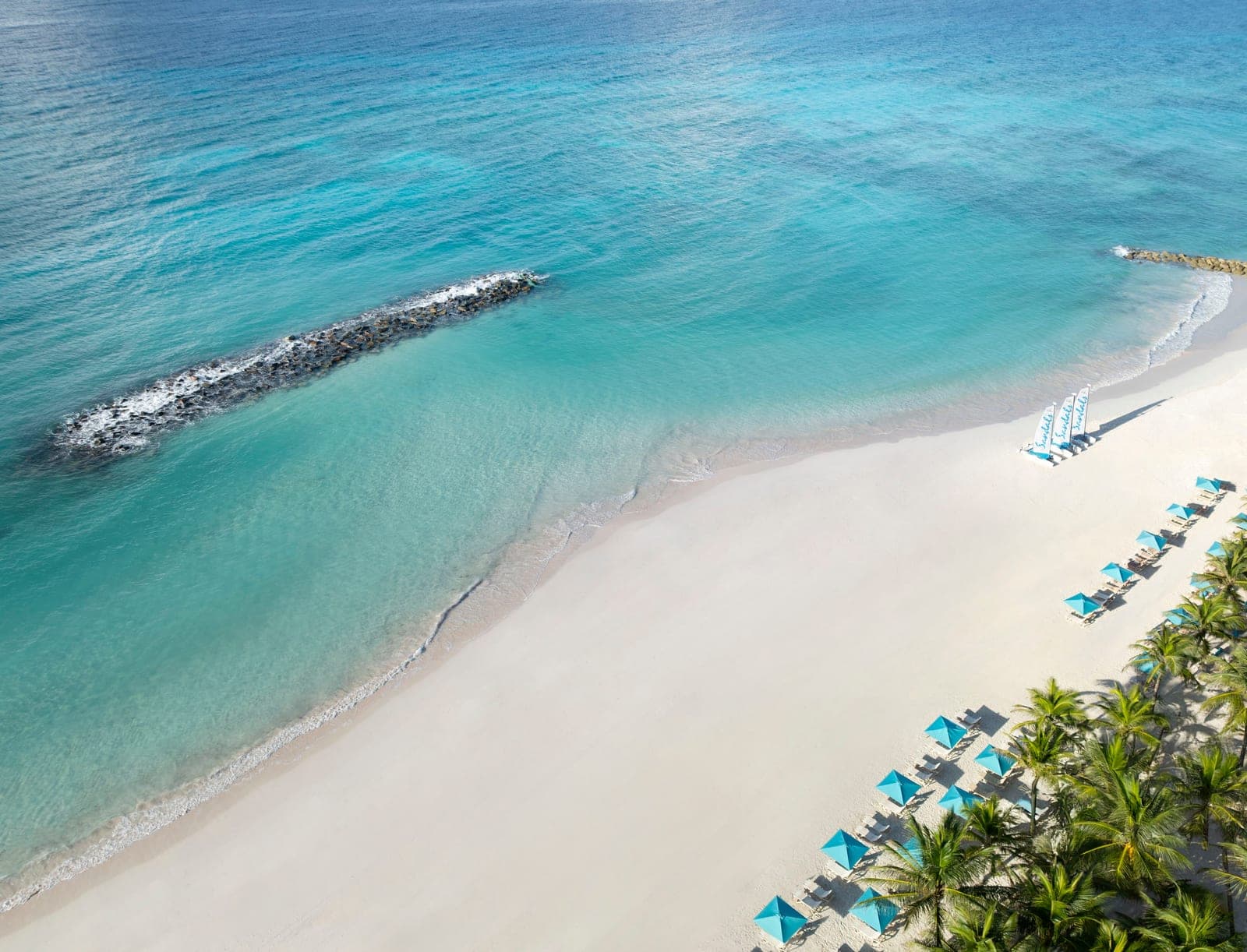 Aerial drone view of the beach at Sandals Barbados