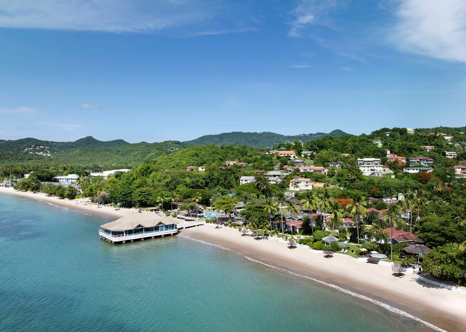 Aerial drone view of the beach at Sandals Halcyon