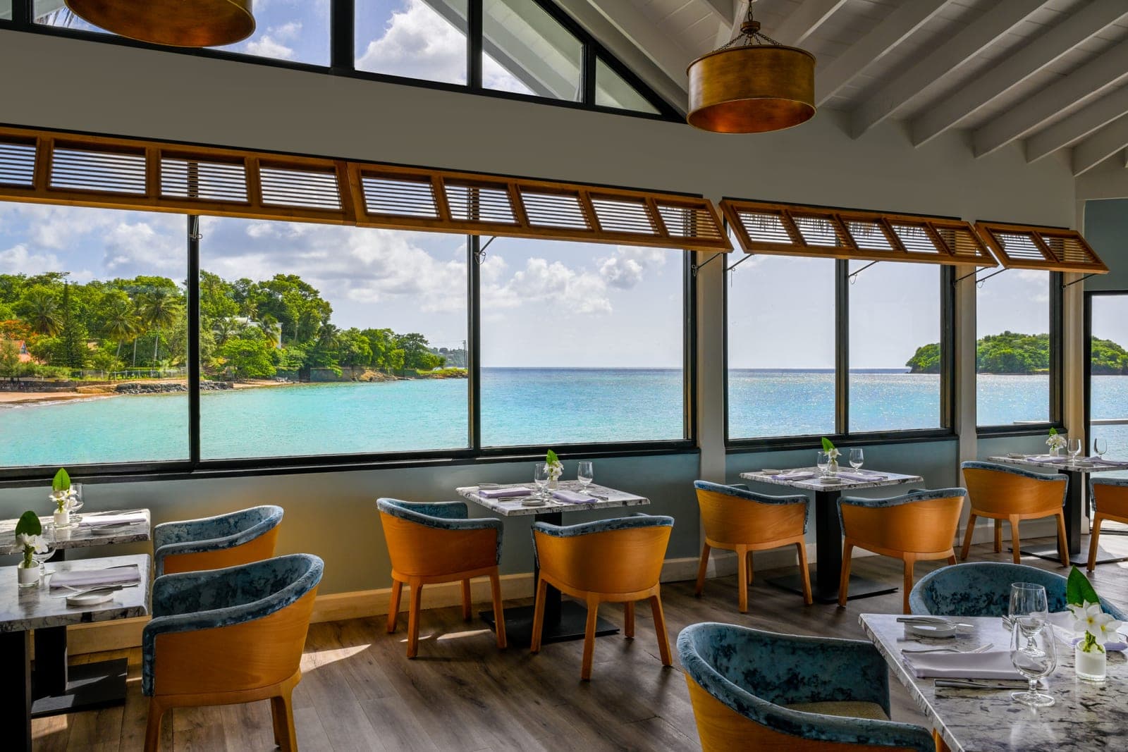 View from Kelly's Dockside restaurant at Sandals Halcyon, extending over the ocean