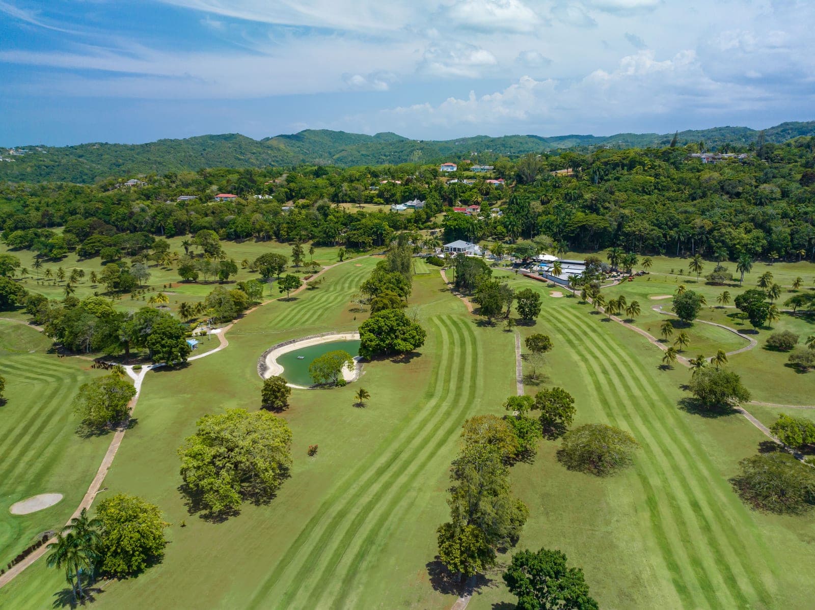 Drone shot of Upton Estate Golf Course, Jamaica