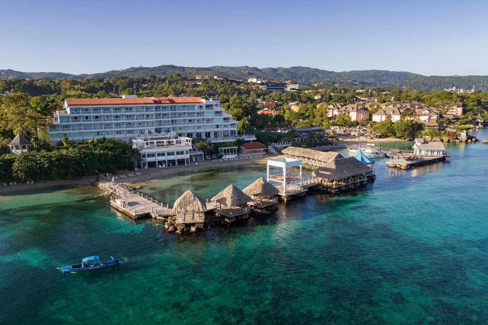 Aerial drone hero shot of Sandals Ochi resort
