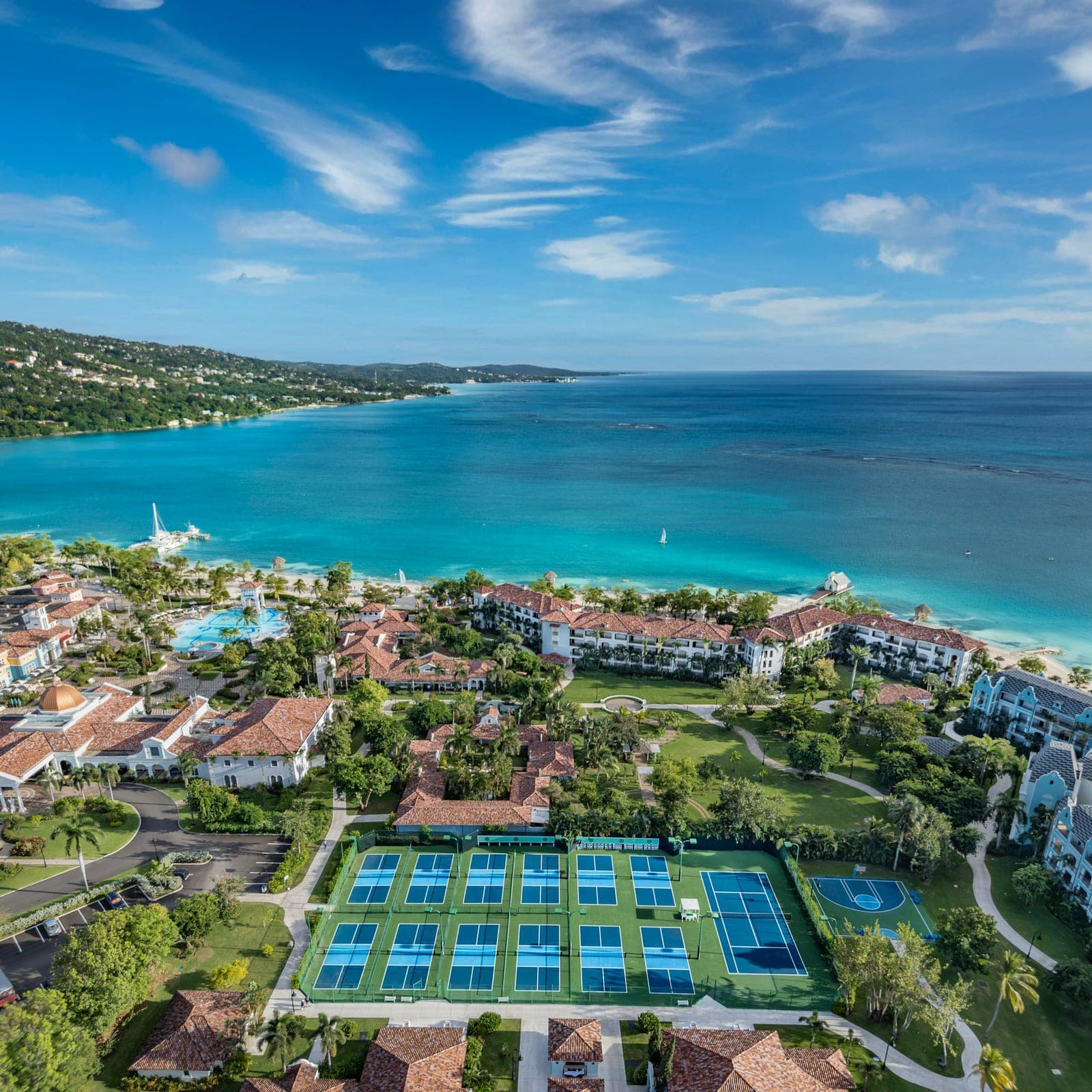 Pickleball courts overlooking the ocean at Sandals South Coast